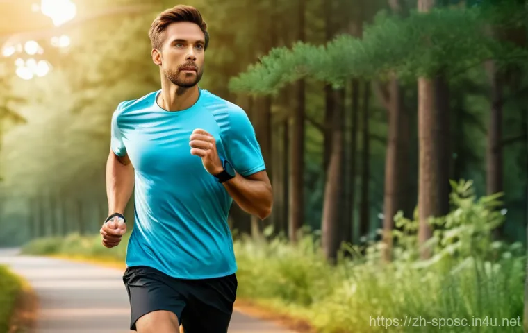 스포츠 과학 교육 - **Prompt: Smart Wearable Outdoor Running Experience**
    A young adult, fit and energetic, wearing ...