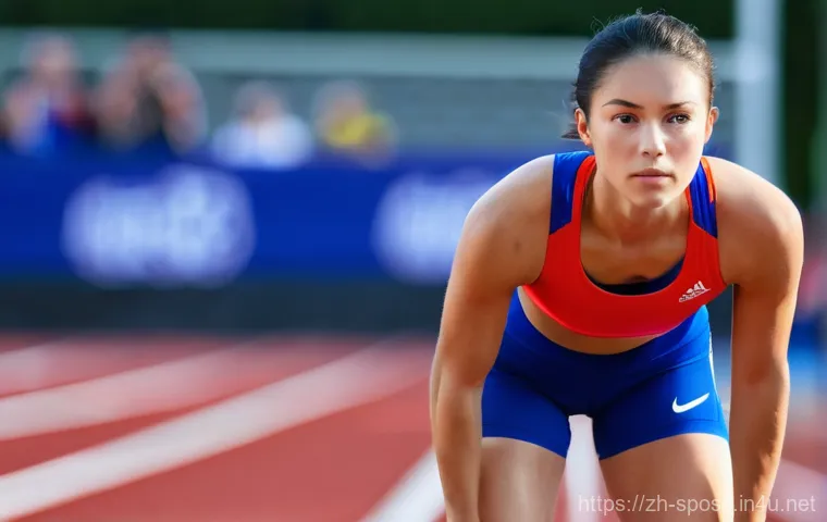 스포츠 심리 상태 분석 - **Prompt Title:** Focused Determination at the Starting Line
    **Image Prompt:** A female track at...