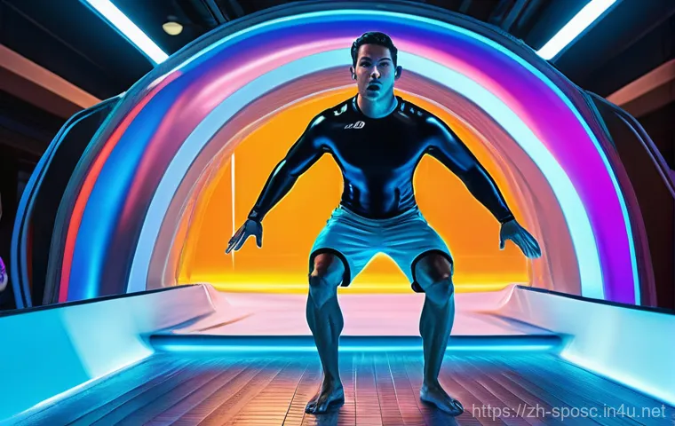 스포츠 공학 - The Enhanced Runner (향상된 러너)**
A vibrant, full-body shot of a female athlete in her late 20s, with a...