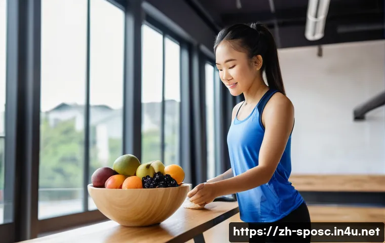 스포츠 영양 가이드라인 - A dynamic and vibrant scene of a young Chinese athlete preparing for a workout in a modern gym setti...