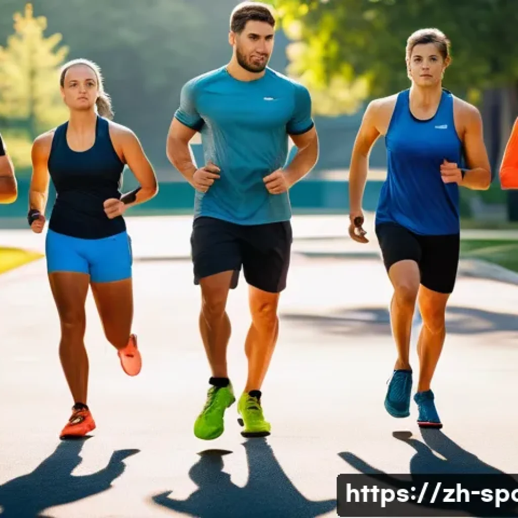 스포츠 수행 능력 향상 - A dynamic, detailed scene of a diverse group of adult athletes engaged in cross-training outdoors, f...