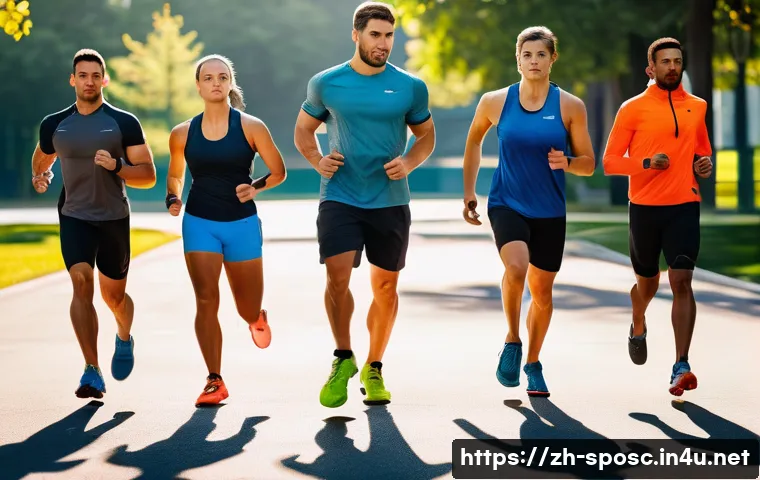 스포츠 수행 능력 향상 - A dynamic, detailed scene of a diverse group of adult athletes engaged in cross-training outdoors, f...