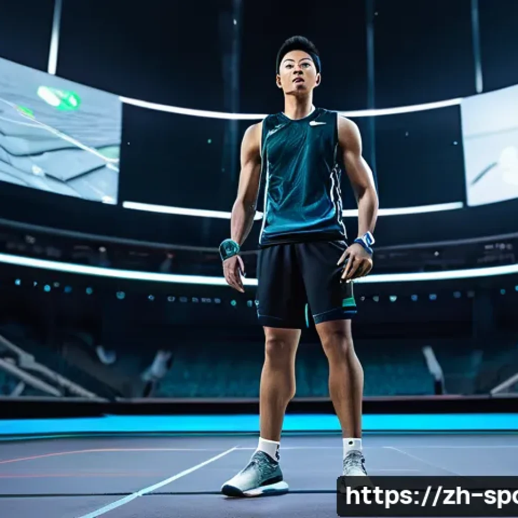 운동 시뮬레이션 - A highly detailed scene of a professional athlete wearing advanced motion capture gear and smart wea...