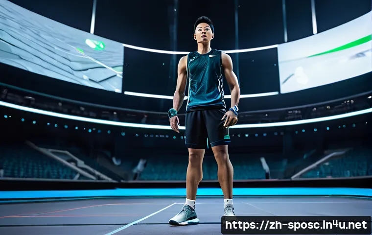 운동 시뮬레이션 - A highly detailed scene of a professional athlete wearing advanced motion capture gear and smart wea...