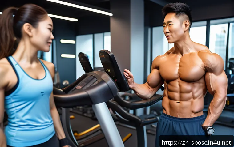 스포츠과학 자격증 - A professional fitness coach in a modern gym setting, demonstrating a scientifically designed workou...