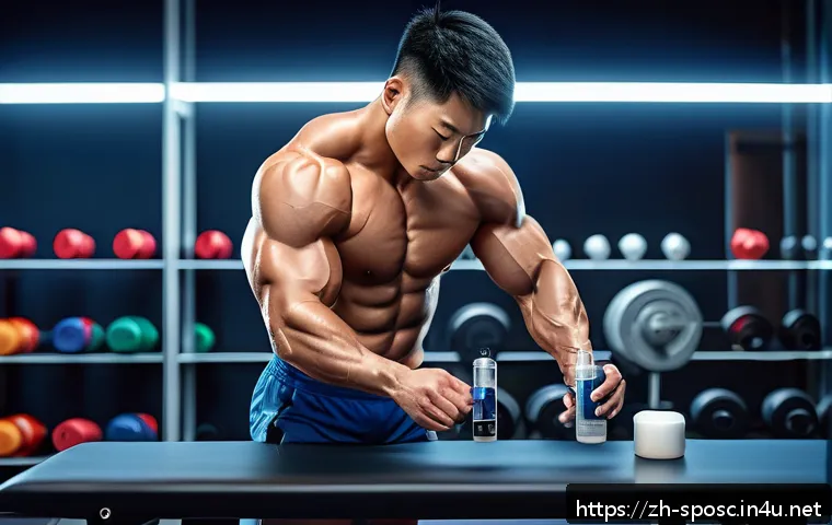 스포츠 약물과 도핑 - A highly detailed and realistic scene of a professional athlete in a modern gym environment, wearing...