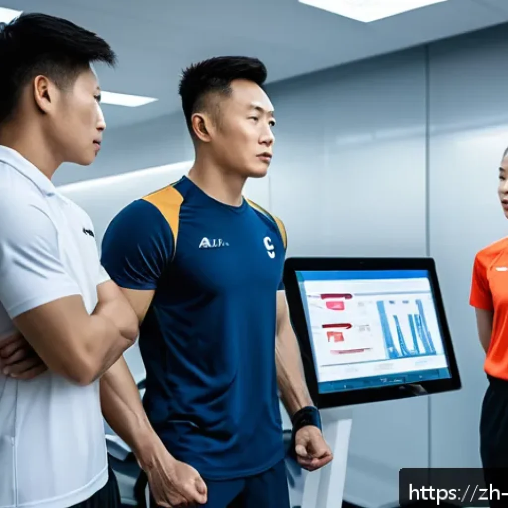 스포츠 과학 학위 - A modern sports science laboratory scene featuring a diverse group of athletes in athletic wear unde...