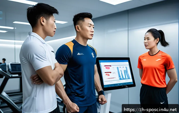 스포츠 과학 학위 - A modern sports science laboratory scene featuring a diverse group of athletes in athletic wear unde...