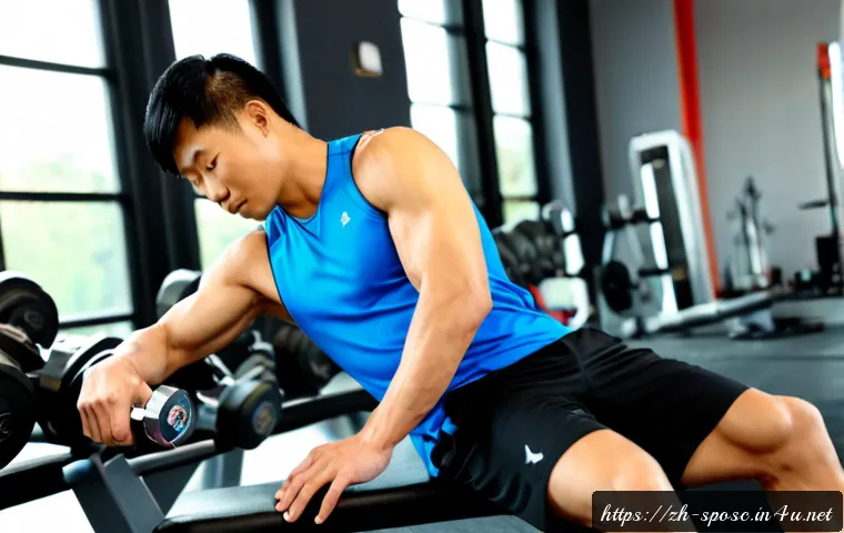 근육 성장과 회복 - Photorealistic fitness recovery scene, athletic adult man wearing a fitted sleeveless workout shirt ...